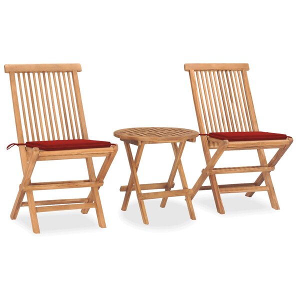 vidaXL Ensemble à manger d'extérieur pliable avec coussin 3 Pièces Teck