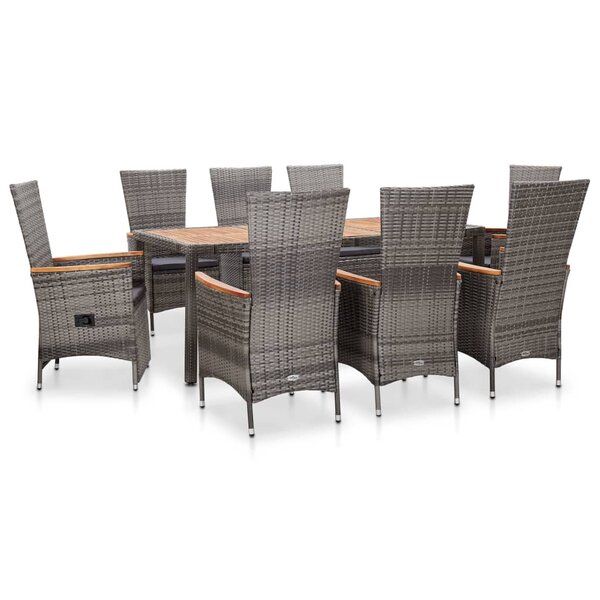 vidaXL Ensemble à manger d'extérieur 9Pièces coussins Résine tressée Gris