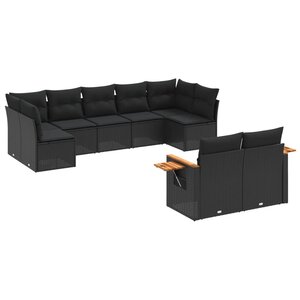 vidaXL Salon de jardin 9 Pièces avec coussins noir résine tressée
