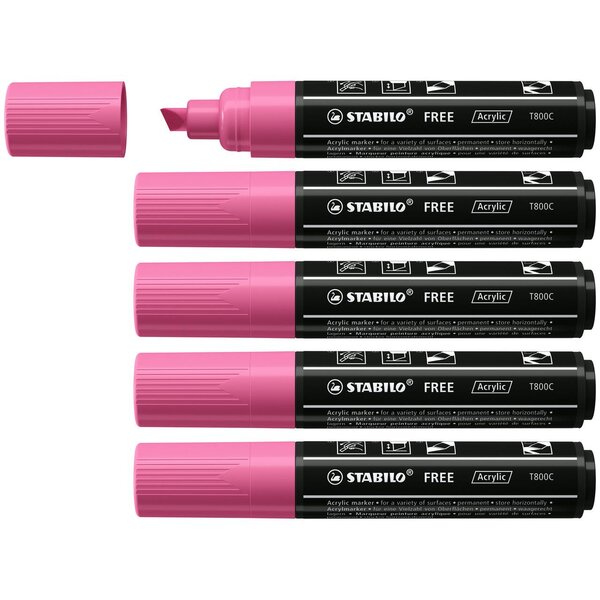 Marqueur pointe large FREE acrylic T800C rose x 5 STABILO