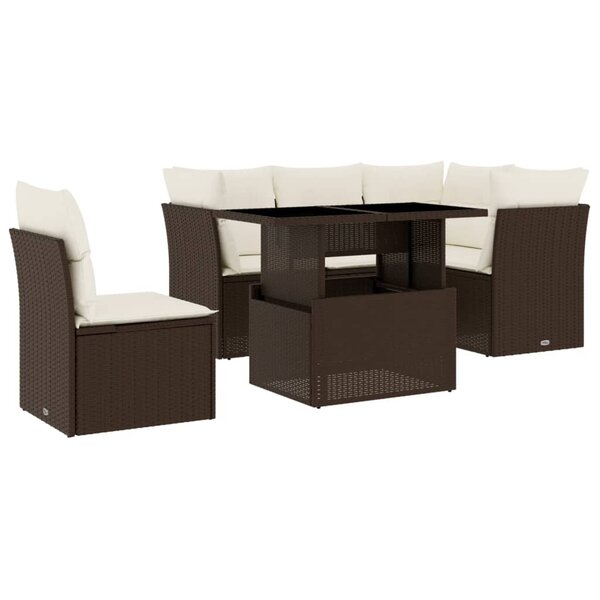 vidaXL Salon de jardin avec coussins 6 Pièces marron résine tressée
