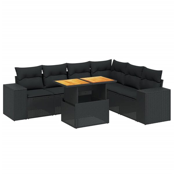 vidaXL Salon de jardin 7 Pièces avec coussins noir résine tressée