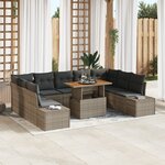 vidaXL Set de salle à manger de jardin de 10 pièces avec coussins en poly rotin gris et acacia