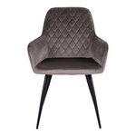 2 chaises de salle à manger à accoudoirs en velours gris avec pieds noirs