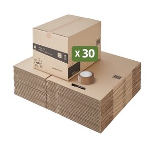 Pack and Move - Lot 50 cartons déménagement hauteur modubale : variable - 50 x 40 x 20-30 cm - Poignées renforcées - 2 adhésifs offerts