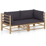 vidaXL Salon de jardin 2 Pièces avec coussins gris foncé bambou
