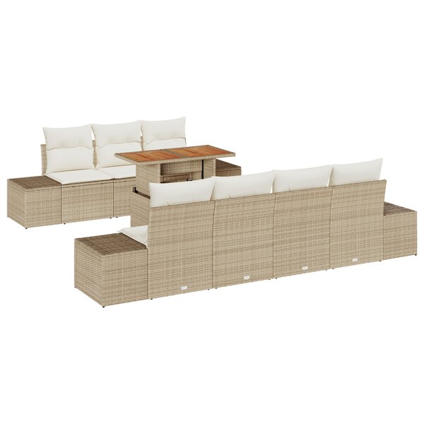 vidaXL Ensemble de salle à manger de jardin 8 pièces avec coussins en beige en poly rotin et acacia