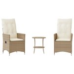 vidaXL Ensemble de bistro 3 Pièces avec coussins beige résine tressée