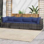 vidaXL Salon de jardin 4 Pièces avec coussins Gris Résine tressée