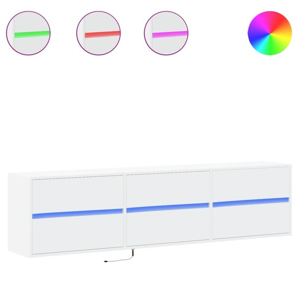 vidaXL Meuble TV mural avec LED blanc 180x31x45 cm