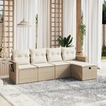 vidaXL Salon de jardin avec coussins 5 Pièces beige résine tressée