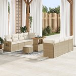 Canapé jardin 11 pièces avec coussins beige poly rotin acacia