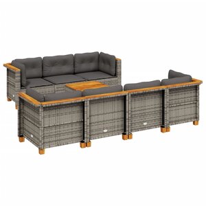 vidaXL Salon de jardin 8 Pièces avec coussins gris résine tressée