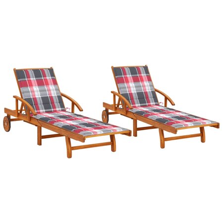 vidaXL Chaises longues lot de 2 avec coussins Bois d'acacia solide