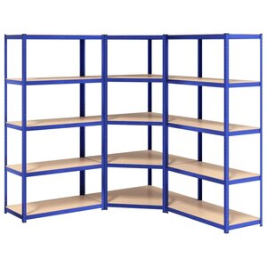 vidaXL Étagères à 5 niveaux 3 Pièces Bleu Acier et bois d'ingénierie