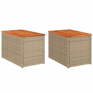 vidaXL Tables d'appoint de jardin 2 Pièces beige rotin bois massif