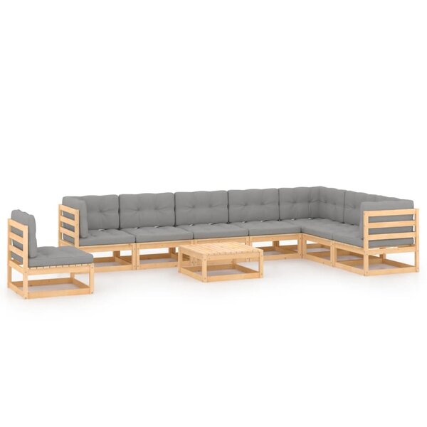 vidaXL Salon de jardin 9 Pièces avec coussins Bois de pin massif