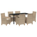 vidaXL Ensemble de 7 Chaises de Jardin avec Coussins Beige Rattan Poly