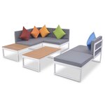 Salon de jardin meuble d'extérieur ensemble de mobilier 4 pièces avec coussins aluminium et WPC 02_0016077