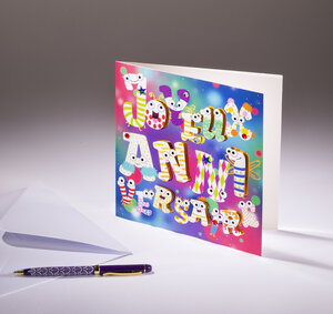 Carte double coll'âge- joyeux anniversaire générique yeux mobiles