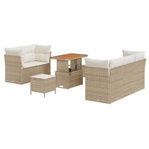 vidaXL Ensemble de canapé de jardin avec coussin 8 Pièces Beige polyrotin
