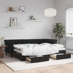 vidaXL Lit de jour avec gigogne et tiroirs noir 80x200 cm velours