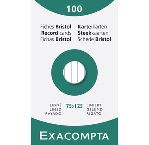 Étui De 100 Fiches - Bristol Ligné Non Perforé 75x125mm - Blanc - X 10 - Exacompta