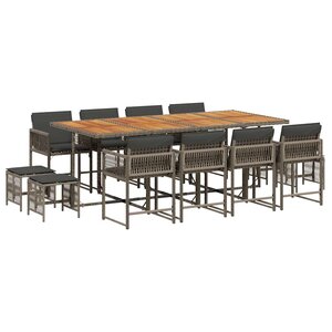 vidaXL Ensemble à manger de jardin coussins 13 Pièces gris résine tressée