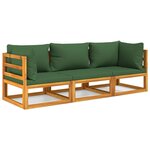 vidaXL Salon de jardin 3 Pièces avec coussins vert bois massif