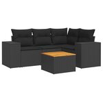 vidaXL Salon de jardin 5 Pièces avec coussins noir résine tressée