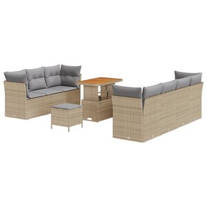Ensemble de canapés de jardin de 10 pièces avec coussins beige rattan synthétique