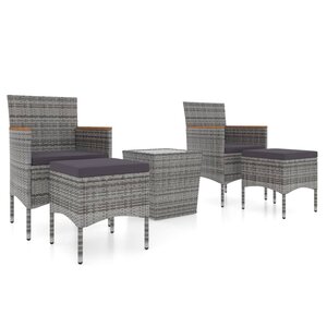 vidaXL Ensemble de bistro jardin 5Pièces Résine tressée verre trempé Gris