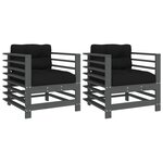 vidaXL Chaises de jardin et coussins lot de 2 gris bois de pin massif