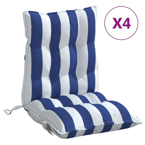 vidaXL Coussins de chaise à dossier bas lot de 4 rayures bleu/blanc