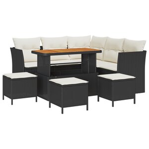Ensemble de Canapés de Jardin 9 Pièces avec Coussins Noir Rattan PE Acacia