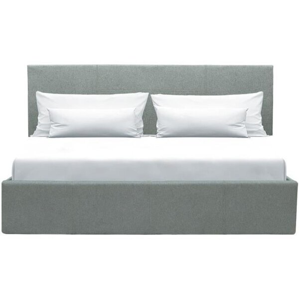 Lit coffre adulte MARTIN - Couchage 160 x 200 cm - Gris clair - Sommier à lattes - 209 x 166 x 99 cm