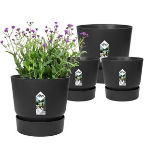 2 pots de fleur rond Greenville Ø 14 x hauteur 13 4 cm et Ø 16 x hauteur 15 3 cm - 7 L - Noir