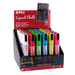 Marqueurs à craie liquide Apli - Pointe ronde de 5 5 mm - Couleurs assorties pour tableaux noirs plastique fenêtres et plus - Facile à effacer avec un chiffon humide - Séchage rapide et sans toxique