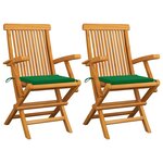 vidaXL Chaises de jardin et coussins vert lot de 2 Bois de teck massif