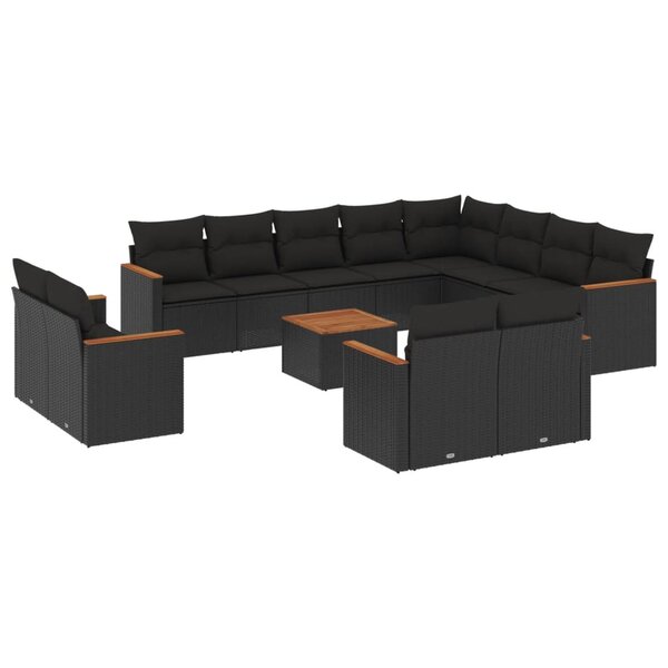 vidaXL Salon de jardin avec coussins 13 Pièces noir résine tressée