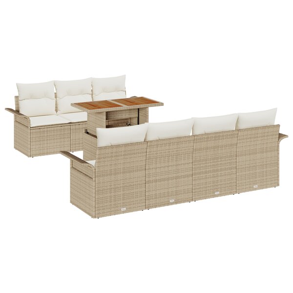 vidaXL Ensemble Canapé de Jardin 8 pièces avec Coussins Beige Rattan synthétique