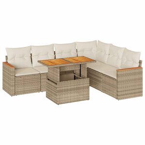 vidaXL Salon de jardin avec coussins 7 Pièces beige résine tressée acacia