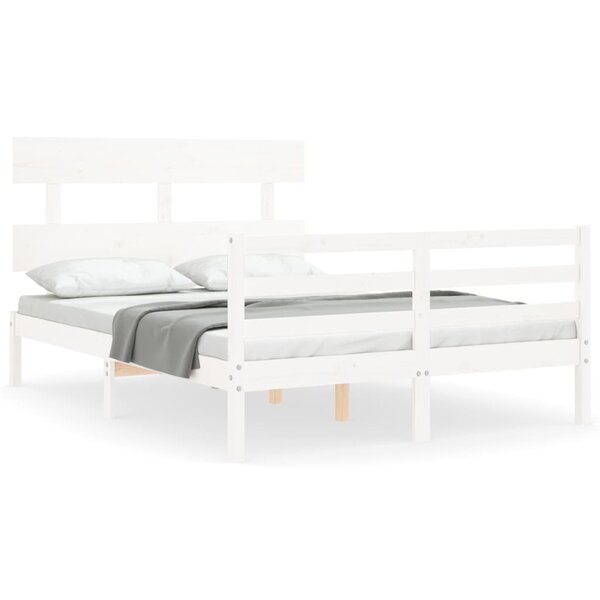 vidaXL Cadre de lit avec tête de lit blanc petit double bois massif
