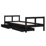 vidaXL Cadre de lit enfant tiroirs noir 80x200 cm bois de pin massif