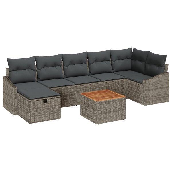 vidaXL Ensemble de Canapés de Jardin 8 Pièces avec Coussins Gris Poly Rattan