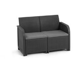 ALLIBERT by KETER - Salon de jardin SanRemo Storage 4 places - table basse coffre range-coussins - imitation rotin tressé - graphite