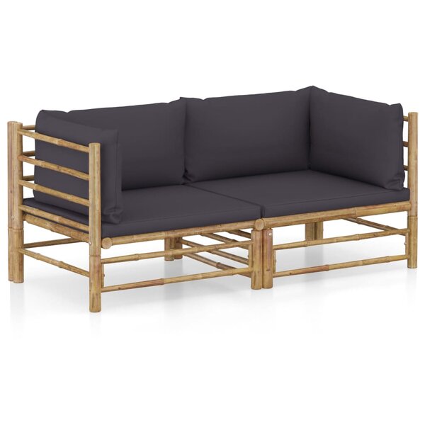 vidaXL Salon de jardin 2 Pièces avec coussins gris foncé bambou