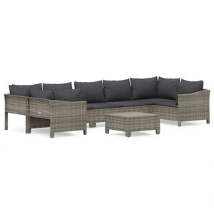 vidaXL Salon de jardin 8 Pièces avec coussins Gris Résine tressée