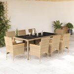 vidaXL Ensemble à manger de jardin et coussins 9 Pièces beige rotin verre