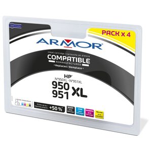 Cartouche d'encre remanufacturée, compatible pour hp 950xl - 951xl, c2p43ae, pack 4 couleurs - noir + couleurs (blister 4 unités)